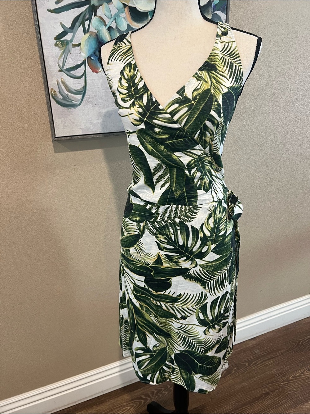H&M Dress in Green Leaf Tropical Print